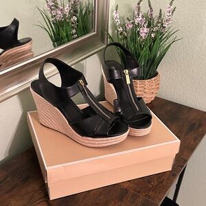 Michael Kors Black and Tan Wedge Sandals